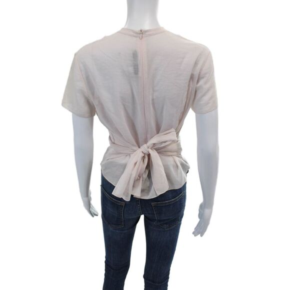 Morgane Le Fay Womens Back Zip Short Sleeve Sheer Blouse Pink Cotton Medium - Picture 3 of 6